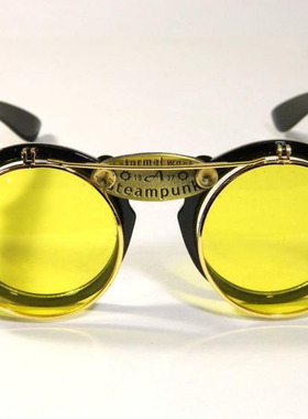 俄罗斯代购Double◇手作蒸汽朋克黄色镜片翻盖齿轮墨镜太阳眼镜