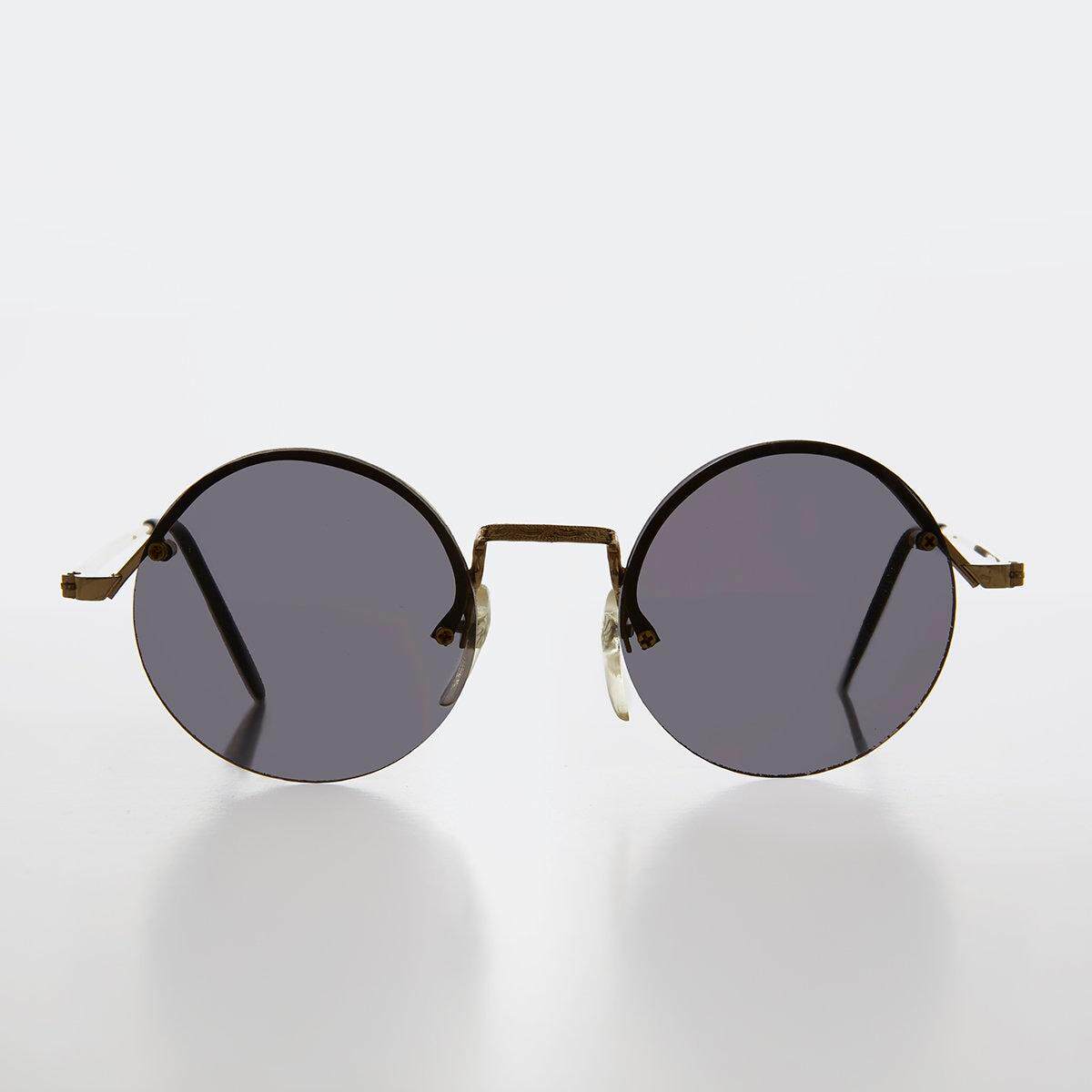 美国代购Round◇古着复古圆形嬉皮半框压纹镜架有色镜片太阳眼镜