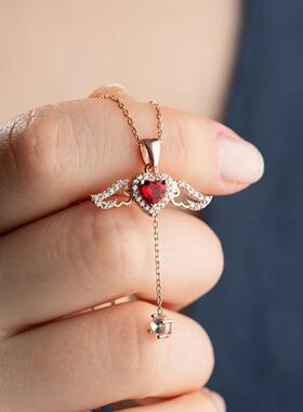 土耳其代购Necklace◎手作时尚精致红色宝石925纯银飞翼心形项链
