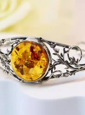 波罗的海琥珀925银藤蔓手镯