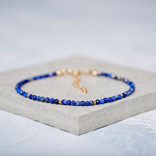 Lazuli㊣英国代购 手作迷人美丽天然青金石纤细串珠纯银镀金手链