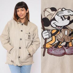美国代购 古着卡通米老鼠米奇冥王星刺绣灯芯绒衣领外套 Jacket㊣