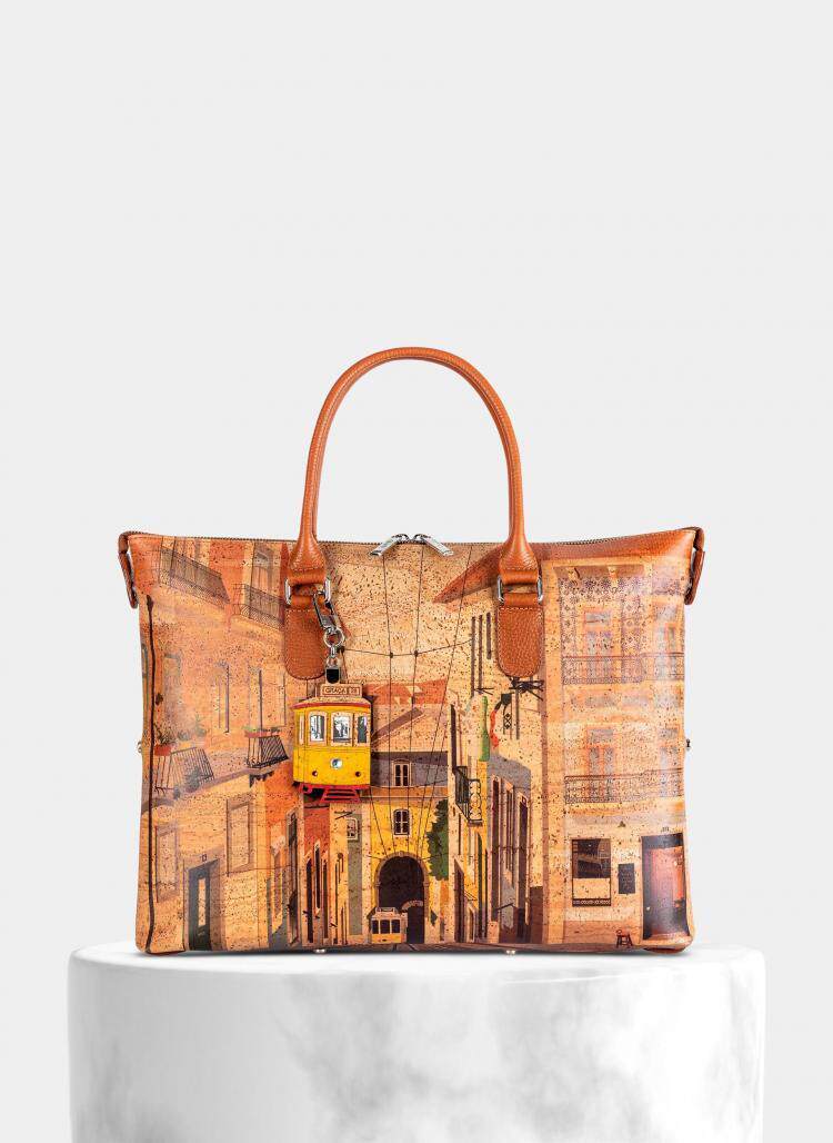 葡萄牙代购Handbag㊣ 手作精美城市风景插图软木皮革单肩手提包