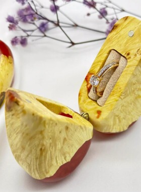 土耳其代购Wedding◎手作红色心形环氧树脂心形木制求婚戒指盒