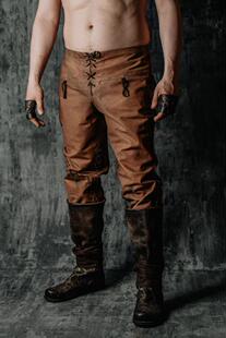 皮裤 俄罗斯代购 Brown◇手作复古中世纪海盗杰克船长系带棕色男士