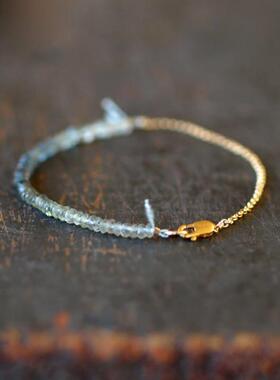 天然海蓝宝石渐变色串珠叠戴手链