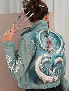 乌克兰代购 手作简约精致趣味手绘插图牛仔夹克短外套 Jacket㊣