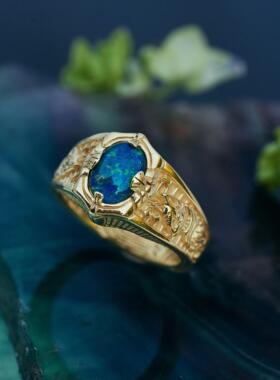 砾石火蛋白石宝石纯金订婚戒指