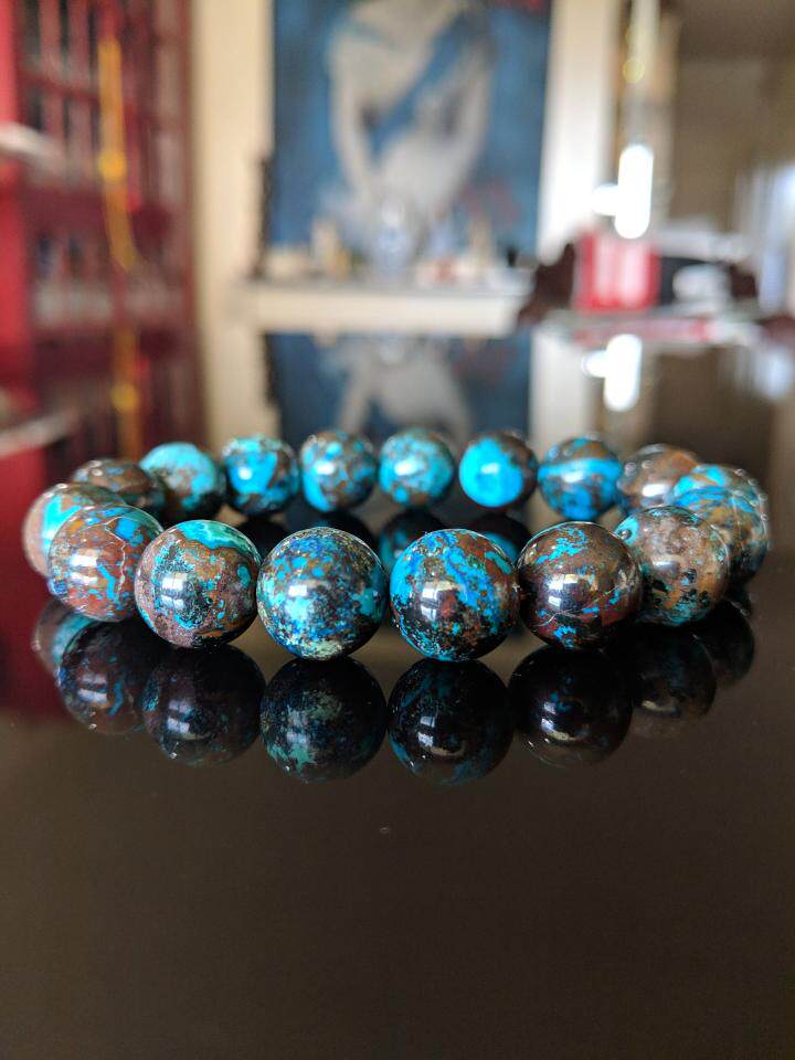 美国代购Chrysocolla㊣ 手作华丽天然硅孔雀石棕色弹力绳串珠手链
