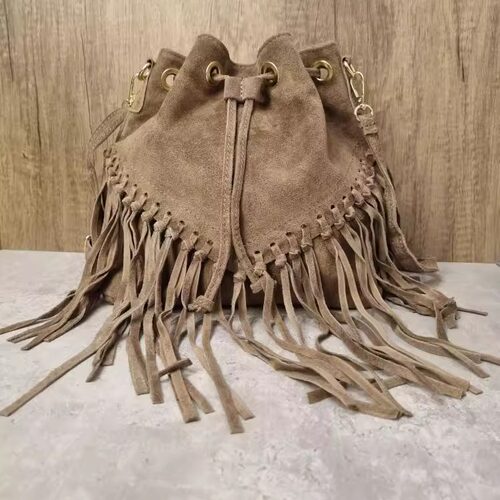 真皮麂皮流苏女士单肩包斜挎包