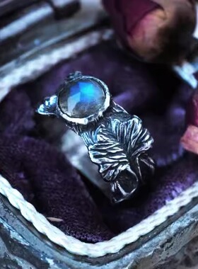 手作哥特常春藤拉长石纯银戒指