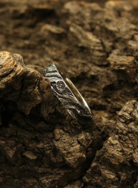 纯银复古自然灵感树皮浮雕戒指