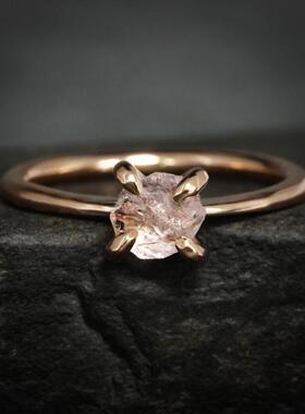 女玫瑰金天然粉红色摩根石戒指