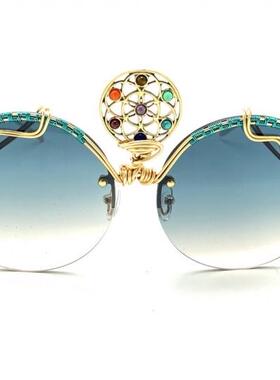 美国代购Glasses㊣ 手作趣味艺术金属丝缠绕三只眼飞行员太阳眼镜