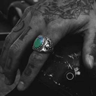 土耳其代购Unique㊣ 手作哥特式红宝石黝帘石纯银骷髅骑士戒指