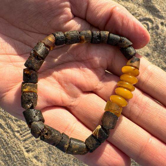 立陶宛代购Amber ▼手作波西米亚舒适深色天然波罗的海琥珀手链