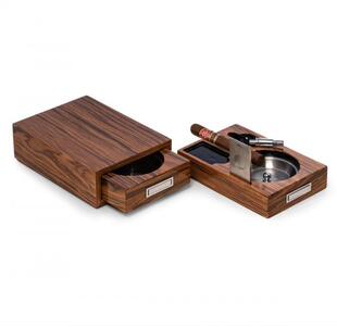 美国代购Cigar◇手作橄榄木不锈钢可拆卸雪茄剪男士礼物烟灰缸