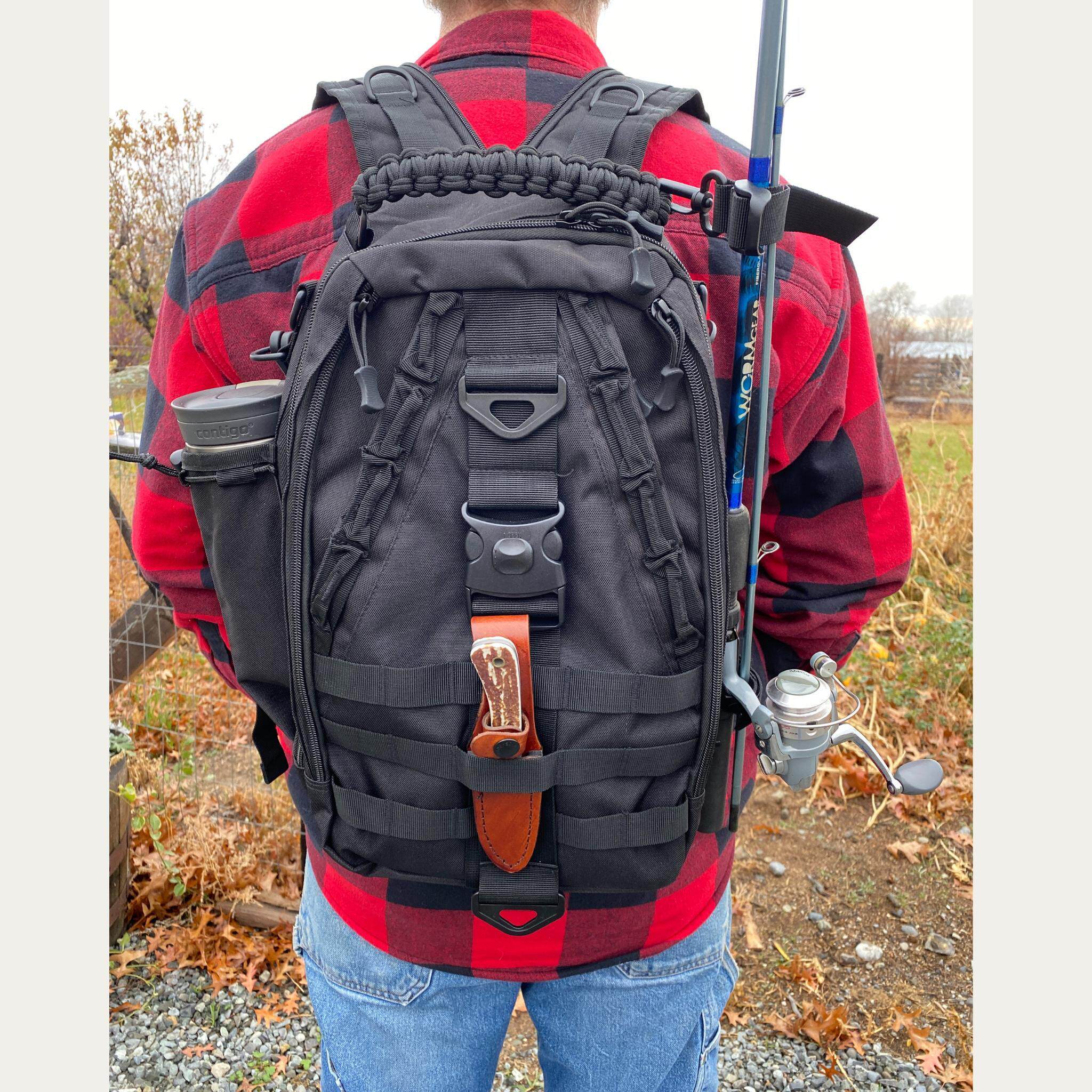 美国代购Backpack▽手作大容量徒步狩猎露营带鱼竿支架的钓鱼背包