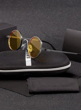 美国代购手作朋克圆形金属墨镜