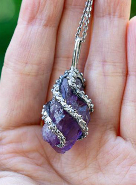 纯银天然紫水晶镶嵌美人鱼项链