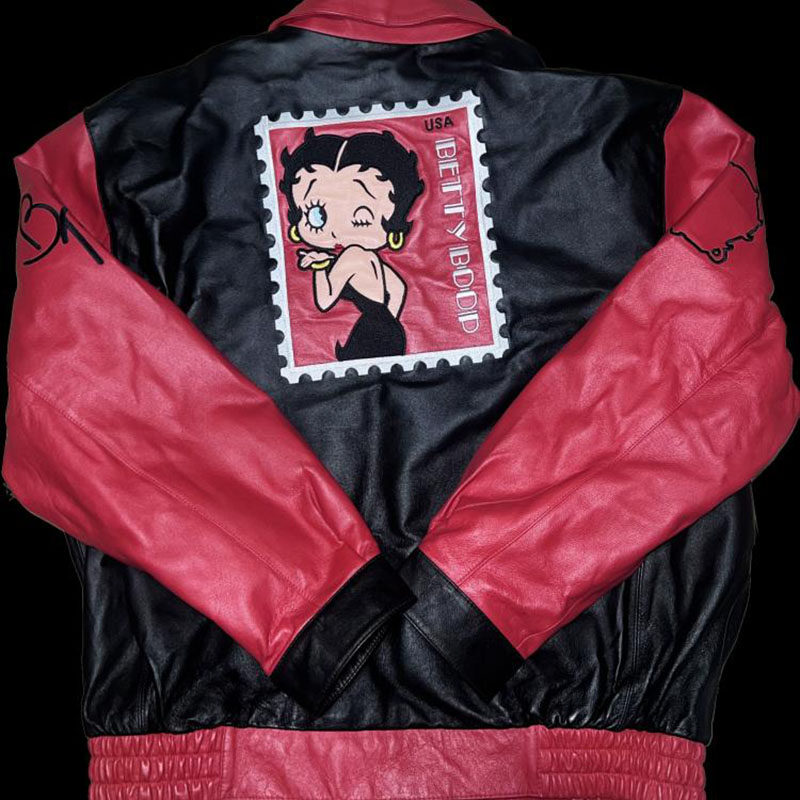 美国代购Leather◇古着复古收藏漫画卡通人物肖像2XL码皮夹克皮衣