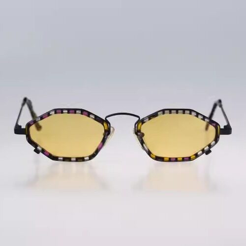土耳其代购Sunglasses㊣古着90年代黄色镜片彩色双框六角形太阳镜