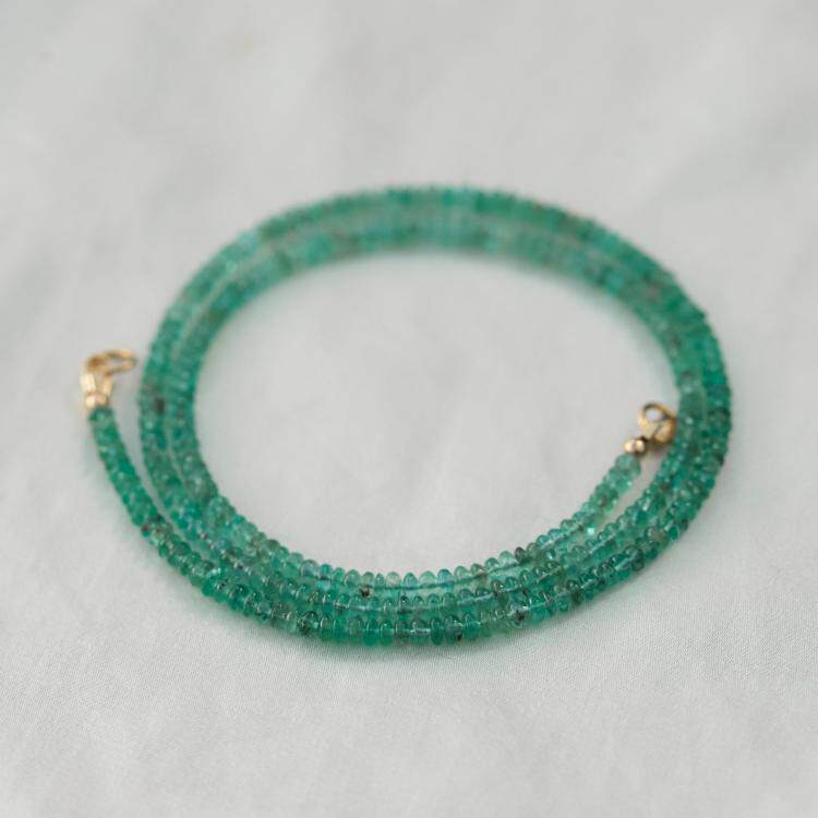 加拿大代购Necklace㊣ 手作精致光滑赞比亚祖母绿宝石串珠项链