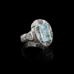 手作现代复古华丽海蓝宝石镶嵌男士 纯银戒指 Rings㊣ 土耳其代购