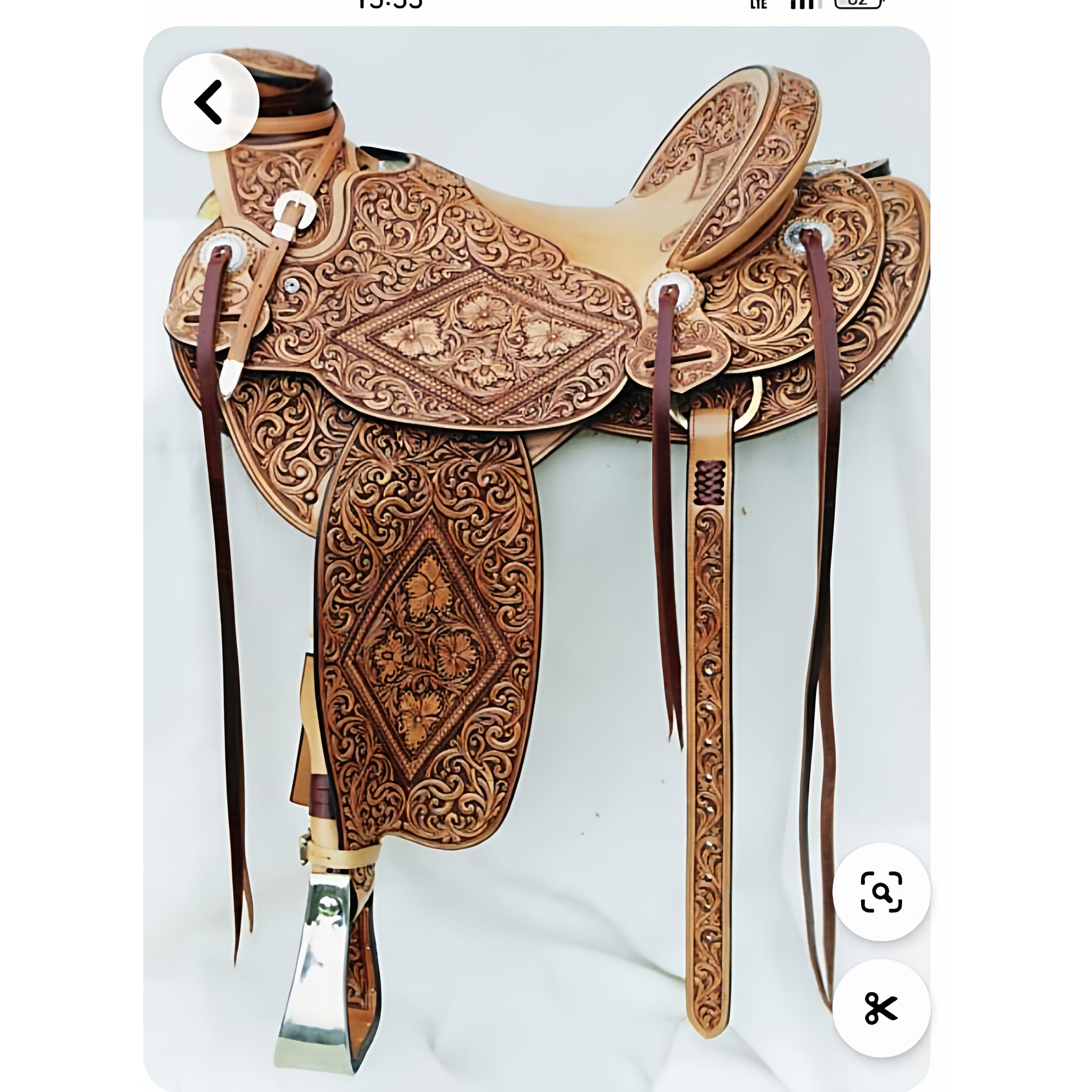海外代购Western◇手作浅色真皮雕花定制配笼头胸甲木质西部马鞍