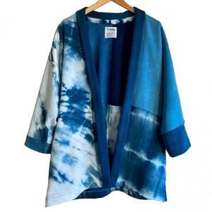 Kimono㊣海外代购 手作迷人复古自然靛蓝染色有机棉和服式短外套