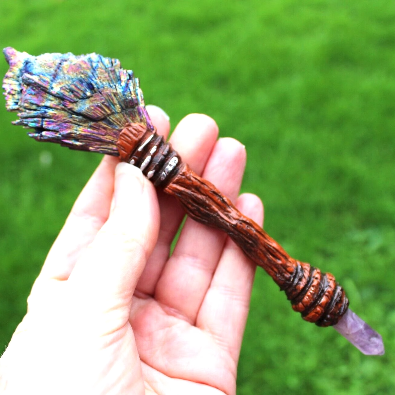 英国代购Amethyst◇手作复古梦幻蓝晶石紫水晶钛金属光环手杖权杖