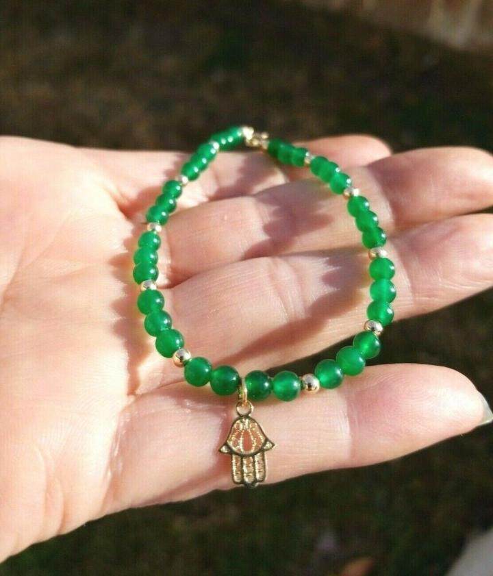 美国代购Jade◇手作华丽天然翡翠绿色绿玉珠串珠手吊饰14K金手链