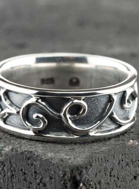 随机线条图案浮雕指环戒指纯银