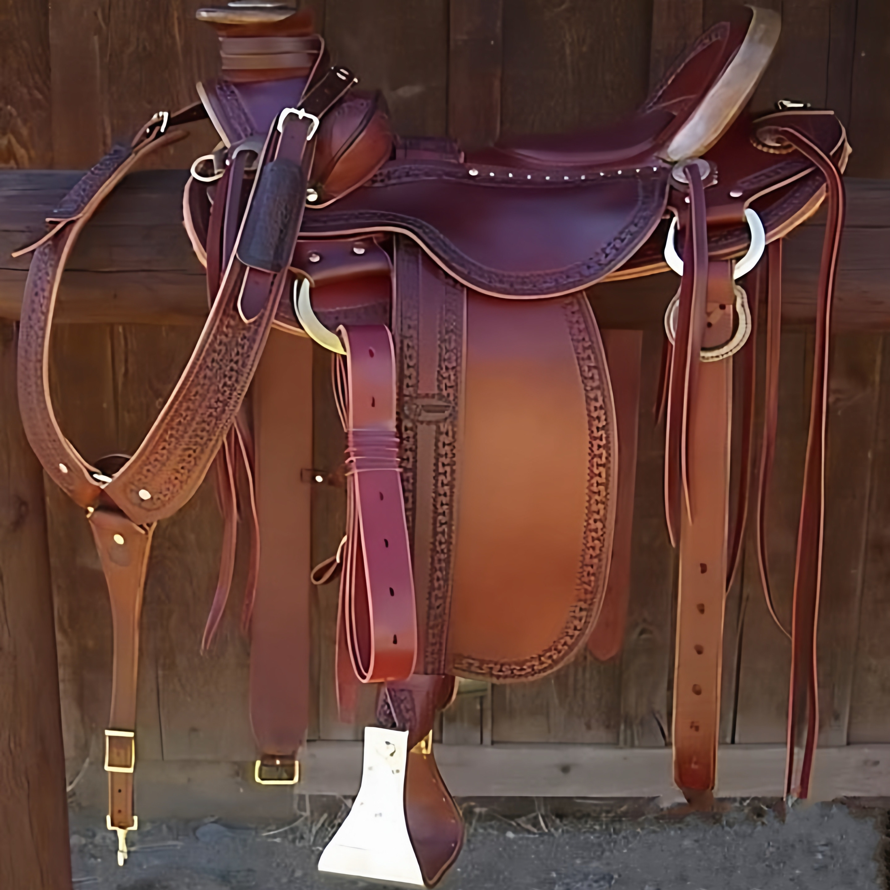 海外代购Saddle◎手作定制桃花心木皮革搭配笼头胸带西部牧场马鞍