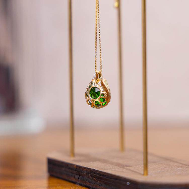 美国代购Necklace㊣ 手作简约精致华丽祖母绿宝石18k金吊坠项链