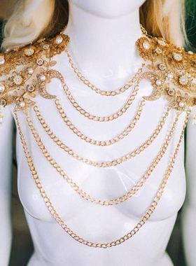 女金色光环弯月星星水钻珠子项链