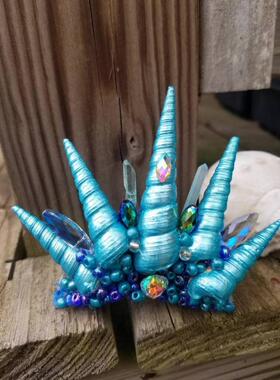 Seashell㊣美国代购 手作迷人美丽冕状蓝绿色贝壳发饰cosplay头饰
