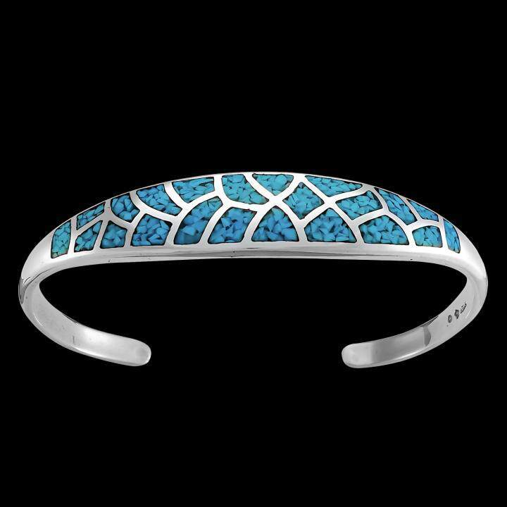 Native㊣美国代购 手作美丽绿松石镶嵌美洲原住民开口纯银手镯