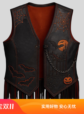 海外代购Atmosphere▽手作万圣节哥特式皮革背心男女通用流苏背心