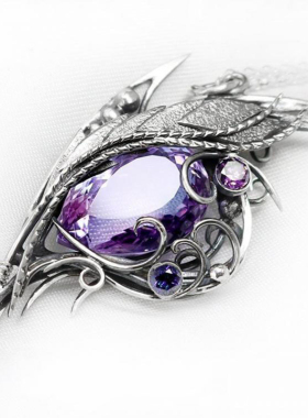 纯银紫蓝色亚历山大岩项链银丝