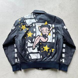 美国代购 古着1990年代收藏可爱娃娃皮革飞行员夹克皮衣 Jacket㊣