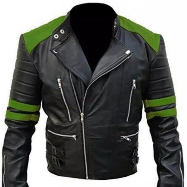 Classic㊣海外代购 手作迷人西装领经典黑色绿色真皮摩托车皮衣