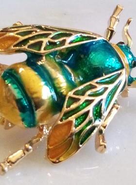 BROOCH㊣美国代购 古着老式80年代昆虫别针精美可爱绿色黄色胸针