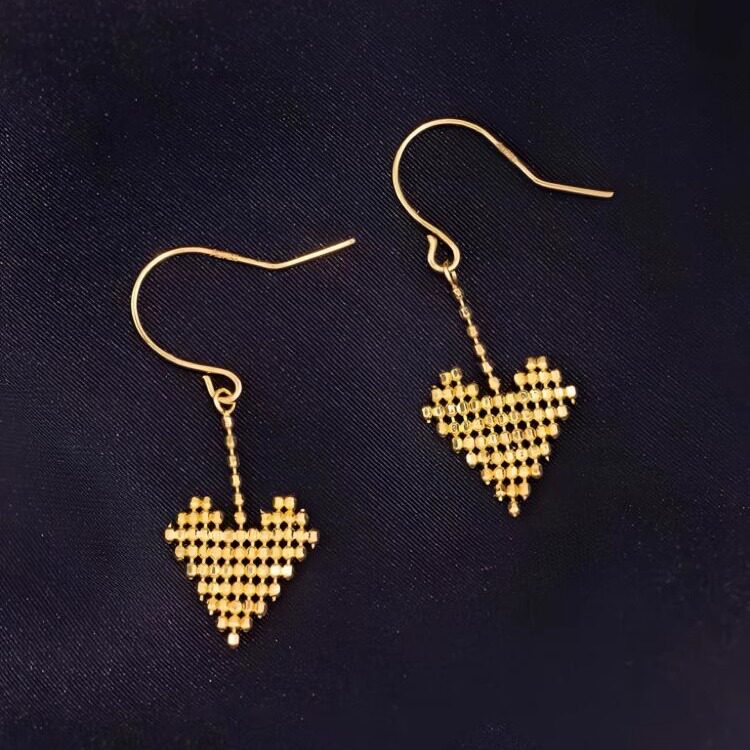 美国代购Earrings㊣ 手作精致闪亮华丽18K金编织心形吊坠爱心耳环