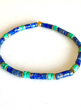 天然牛仔蓝青金石绿松石镀金手链