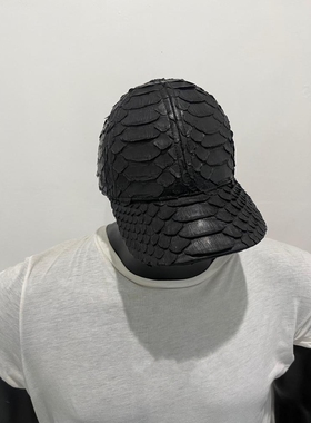Snakeskin㊣印尼代购 手作迷人奢华蟒蛇纹优质黑色皮革鸭舌帽子