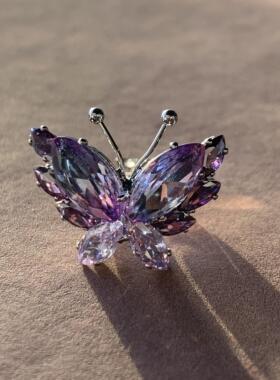 美国代购Butterfly㊣ 手作精致优雅精美灵动紫色蝴蝶可调节戒指