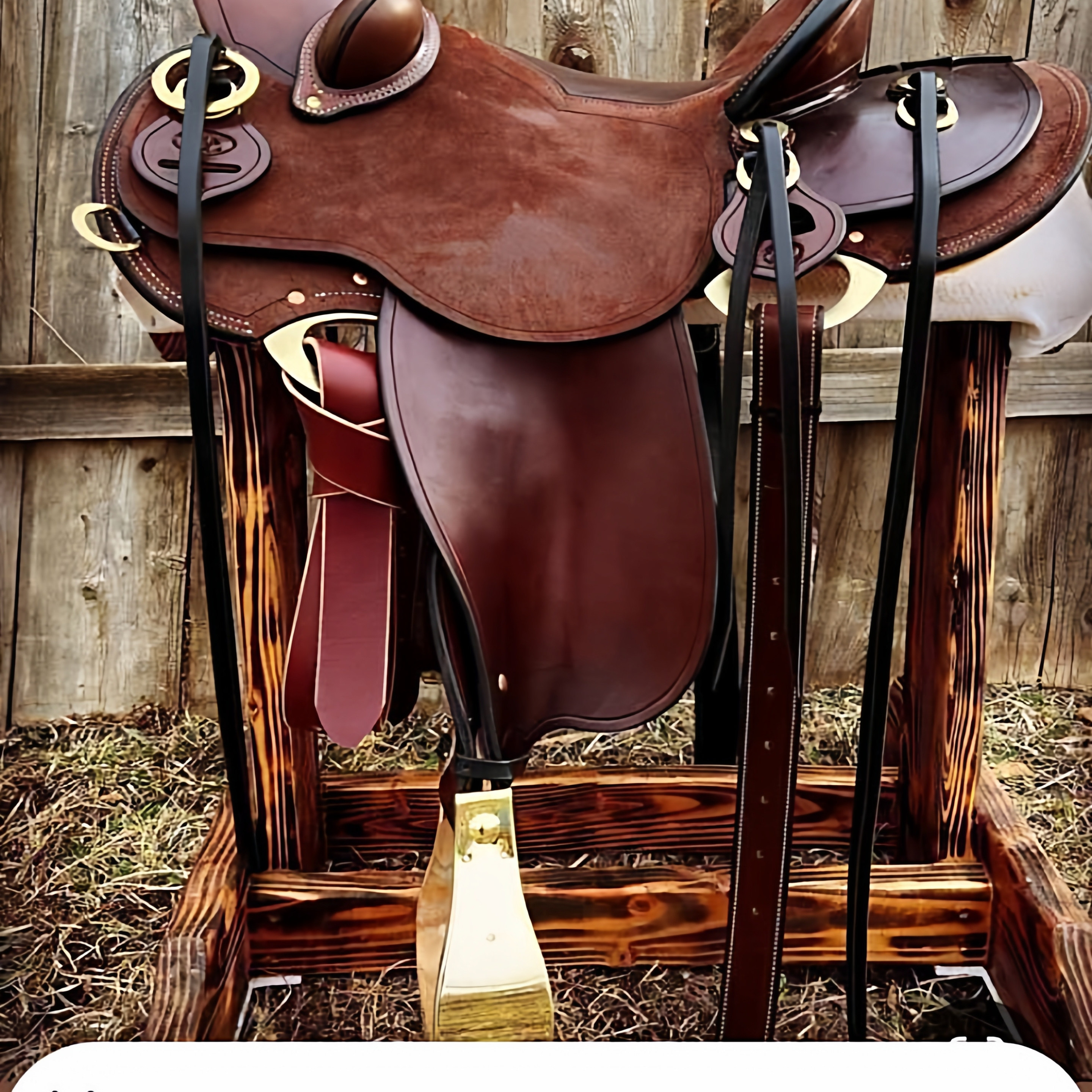 海外代购Saddle手作定制16英寸深棕色木质西部马鞍配马笼头胸甲