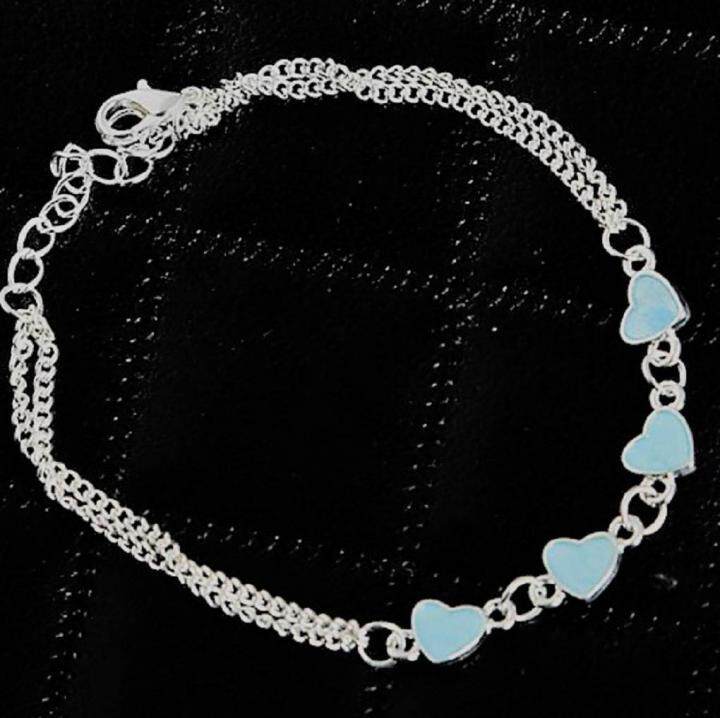 Anklet㊣美国代购 手作迷人美丽夜光发光爱心形沙滩可调脚链脚饰