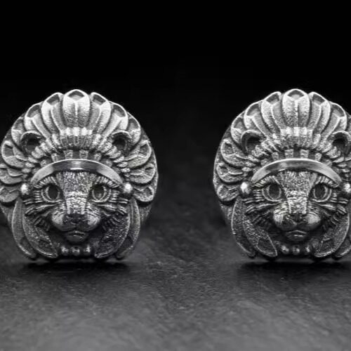 Cufflinks㊣海外代购 手作迷人复古印第安人的猫首领宠物纯银袖扣